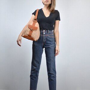 Two-toned Convertible Soft Pebbled Leather Bucket Bag / Backpack, Made in Italy